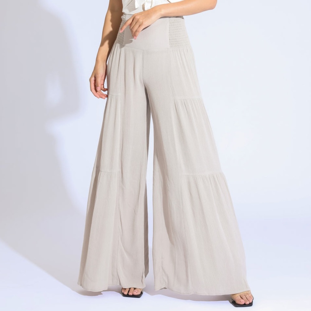 Free People Cream Tiered Wide Leg Boot Cut Pants